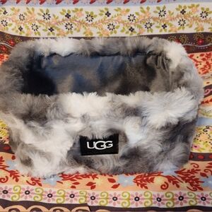 UGG Gray and White Faux Fur Storage Bin
